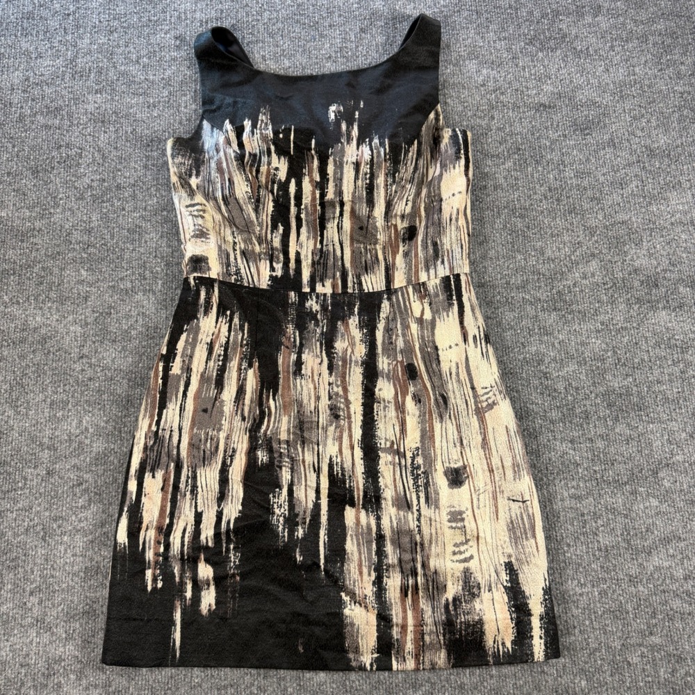 Beth Bowley Abstract Cotton Silk Sheath Dress Black Cream Size 4 Whimsigoth